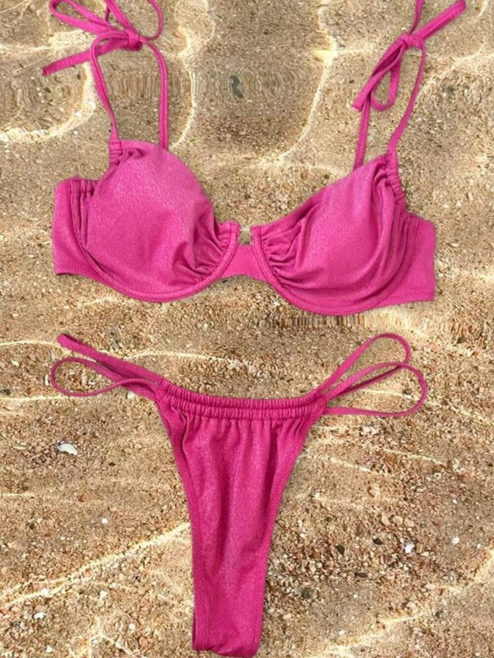 Victorias Secret pink glitter bustier thong bikini set ⭐️ so sparkly & flatterin